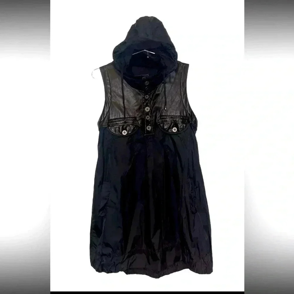 Anthropologie Chloe Vintage Designer Avant Garde Leather Dress Jacket Hooded 6